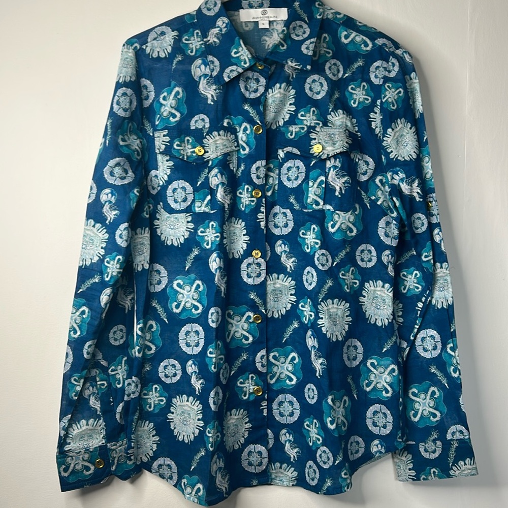 Jean-pierre Klifa Paris blue Linen blend Shirt size large coastal Nautical